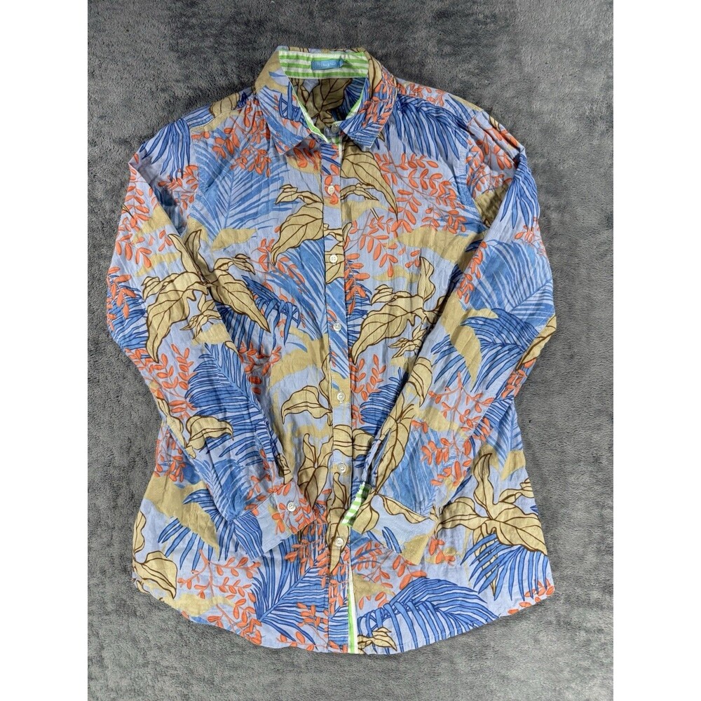 J. McLaughlin LOIS Cotton Blouse Tropical Palm Leaf Pattern Small